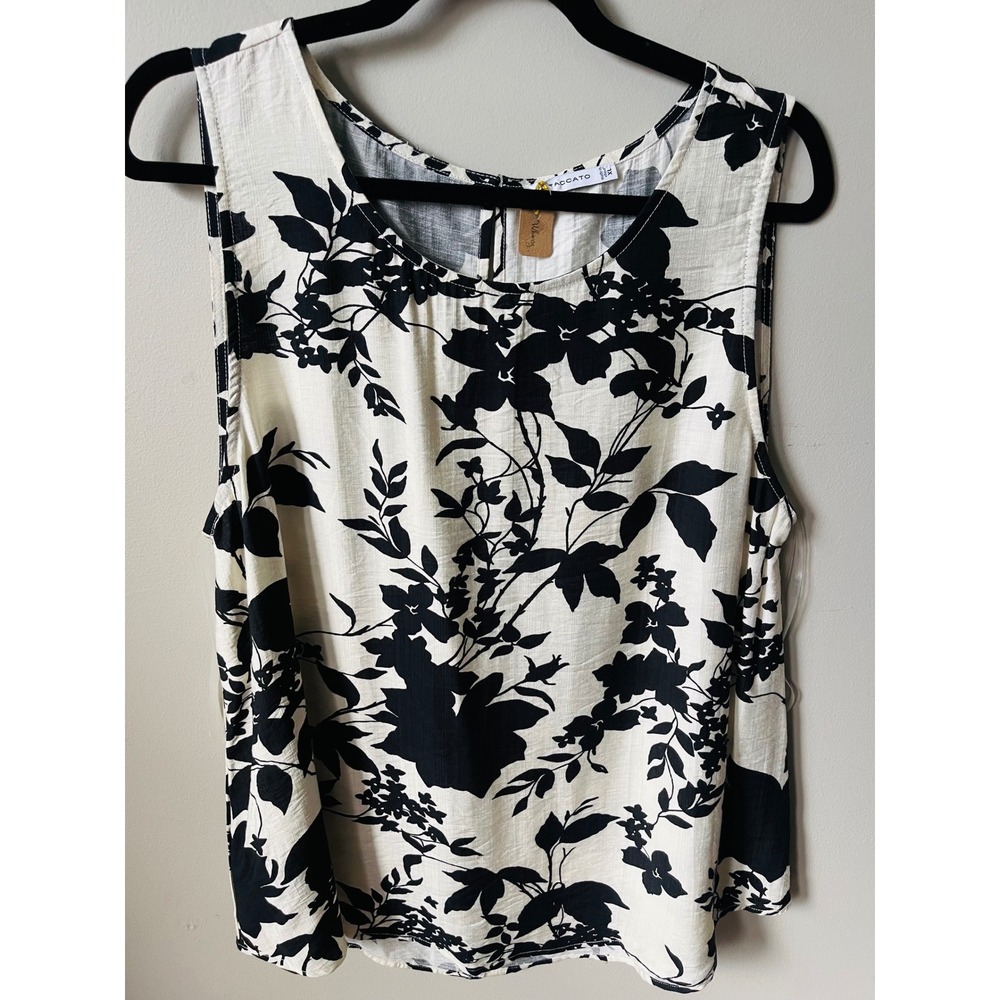 Staccato Floral Sleeveless Black Cream Rayon casual work minimalist lightweight